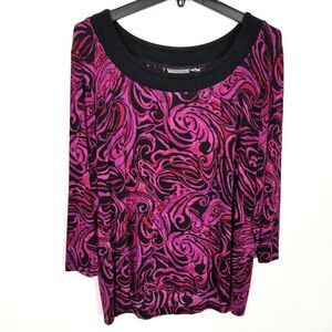 Chico's Travelers Women Floral Jersey Top Blouse Sz XL Long Sleeve‎ Stretch